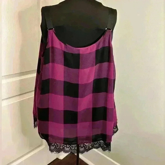 Lane Bryant Women’s Plus 28‎ Buffalo Checked Lace Trim Cami Tank Shell Top - Picture 2 of 9
